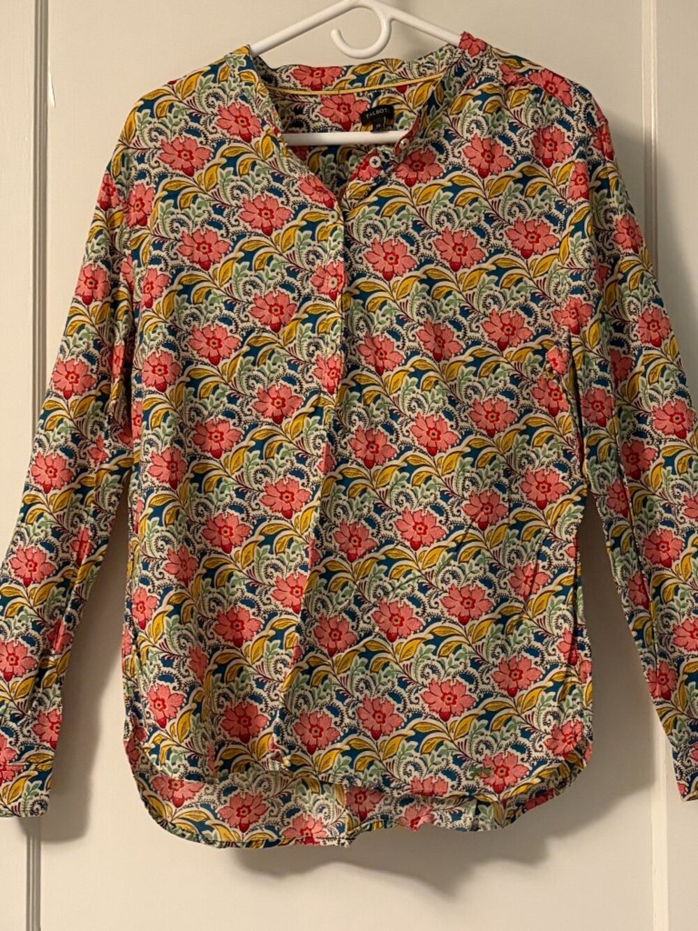 Talbots floral multicolor popover blouse size XL preppy classic whimsical